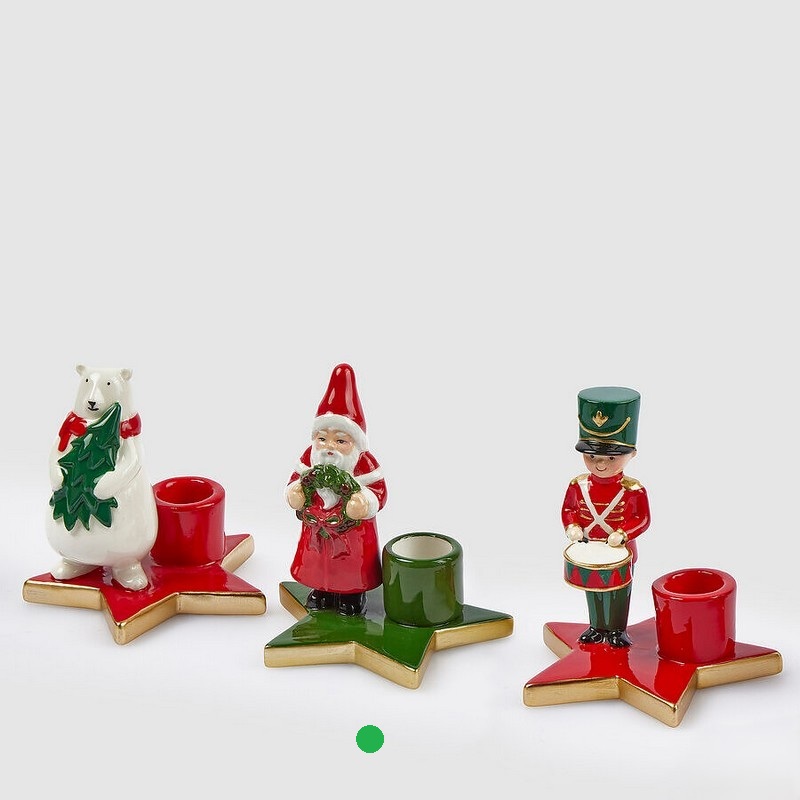 Portacandela natalizio verde a forma di stella con Babbo Natale